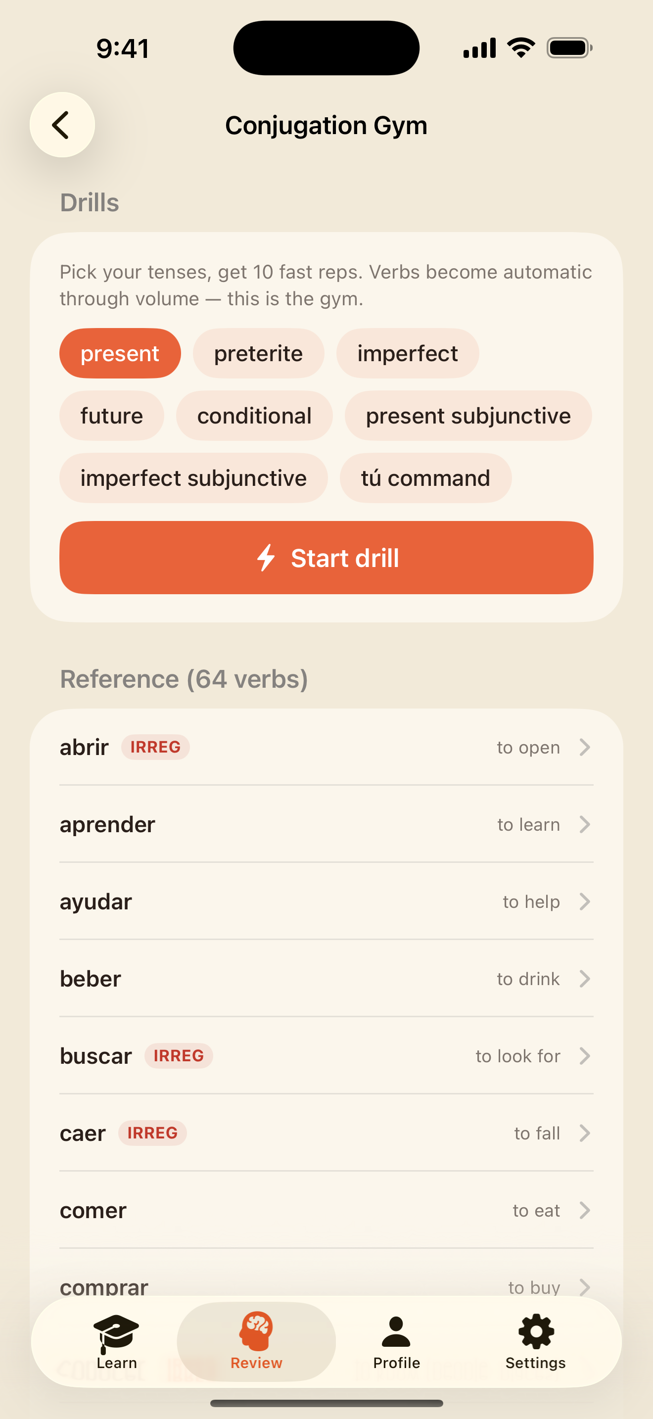 The Conjugation Gym: the searchable verb list and tense drills